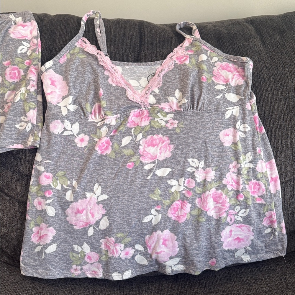 Floral Pink & Gray Women's Sleepwear Cami and Shorts Set - Picture 2 of 3